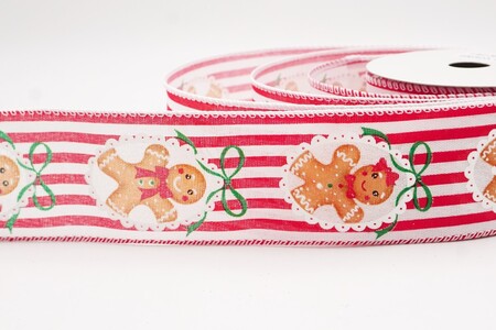 Weiß/Rot gestreiftes Lebkuchenrahmen-Weihnachtsband_KW0439GC-1R-1